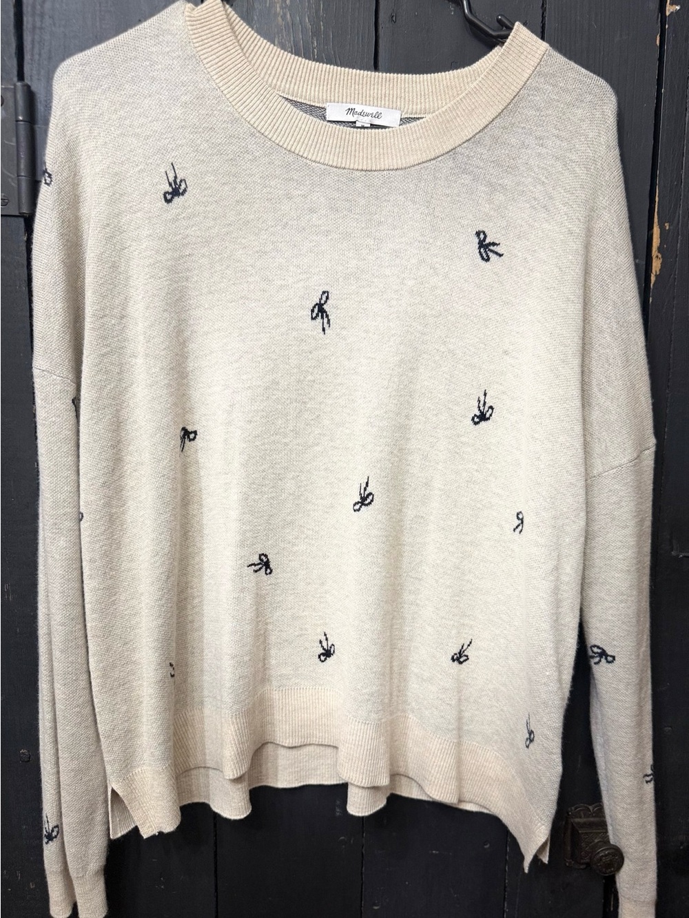 Madewell Bow Jacquard Pullover Sweater Size Medium Cashmere Blend Coquette